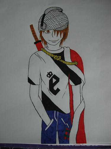 ik in Eizeaans koningsoutfit. getekend door een vriend van me