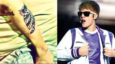 dit is de nieuwe tattoo van JB, zeg je mening bij mijn poll : Is JB's uil-tattoo lelijk of niet?